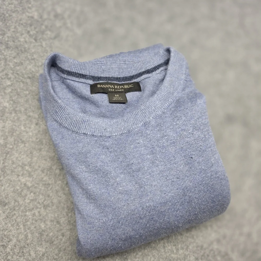 Banana Republic Mens Blue Silk Linen Blend Crewneck Sweater Medium Heathered
